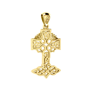 Celtic Tree of Life Irish Cross 14 Karat Solid Gold Pendant GPD6123